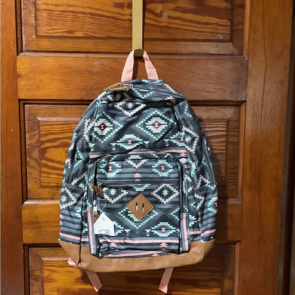 Black and Peach Geometric Pattern Bag